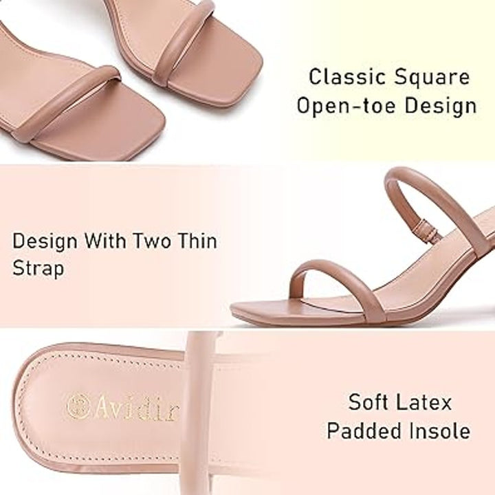 Avidirk Womens Size 8 Tan Open Toe 3.5" Block Heel Slide On 2 Strap Sandal Shoes