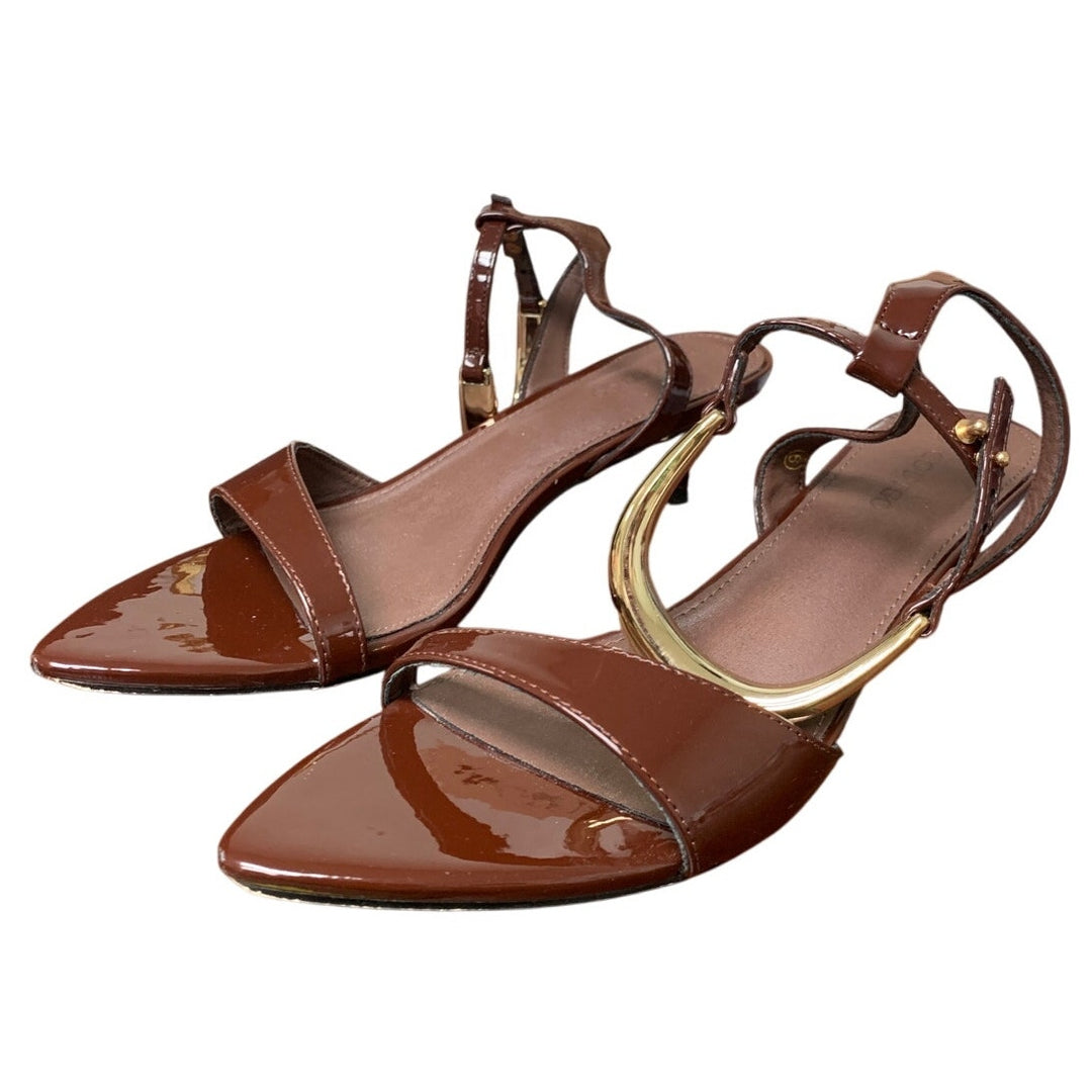 Coutgo Womens Size 9 Dark Brown 2" Low Kitten Heel Ankle Strap Open Toe Shoes