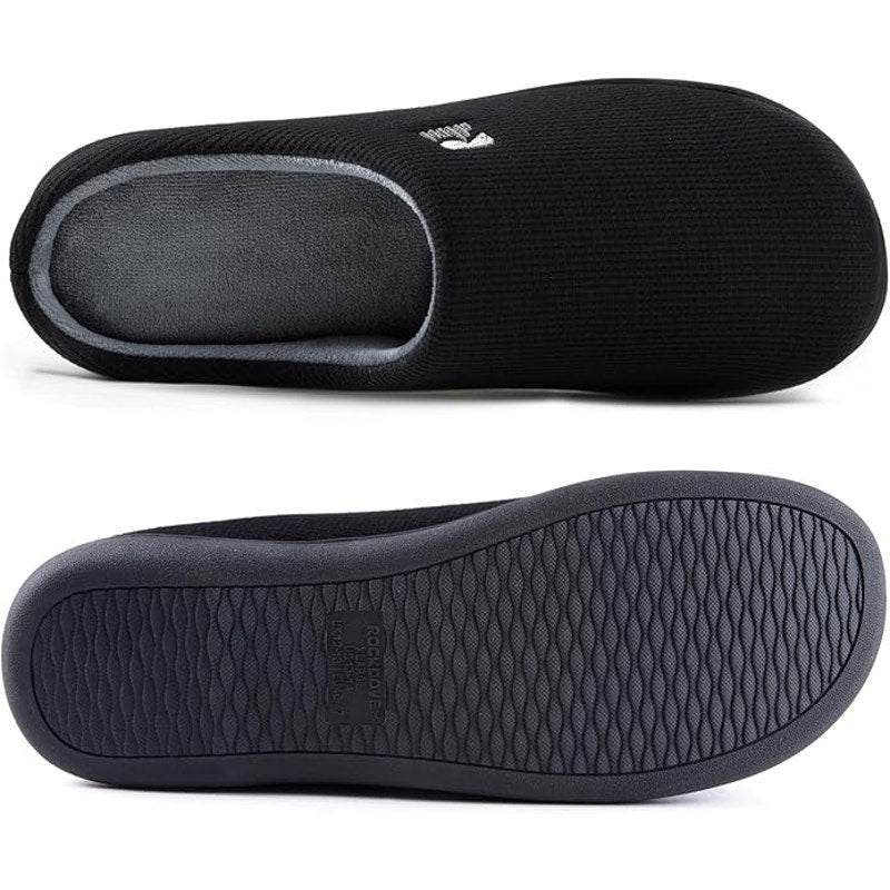 RockDove Mens Size 9-10 Black Gray Slippers Slip on Round Toe House Shoes