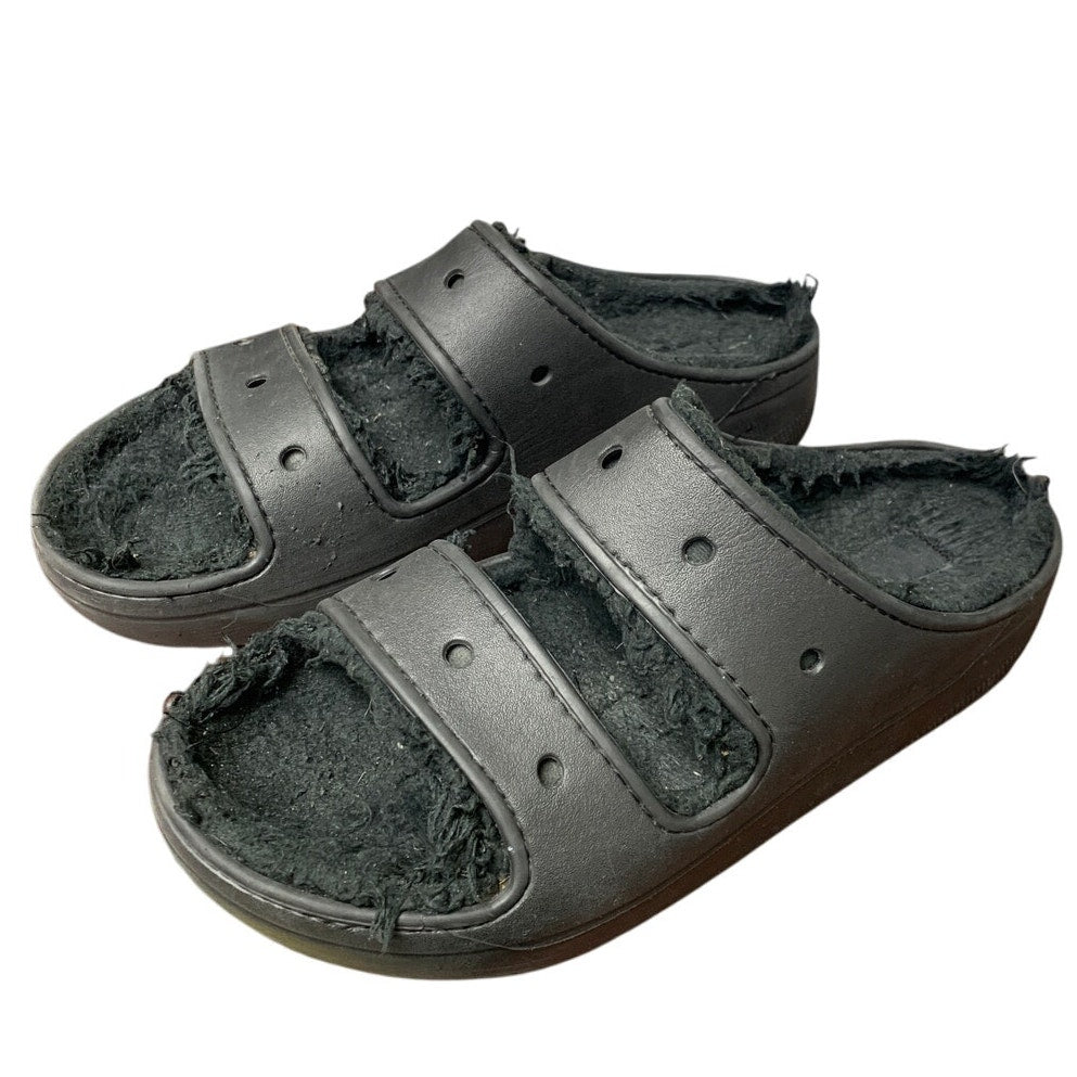 Crocs Mens 11 Womens 13 Black Fuzzy Inside Slide On Classic Cozzzy Sandal Shoes