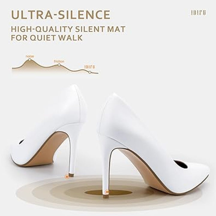 Idifu Womens 7 White 4" Stiletto Heel Pumps Slide On Closed Pointed Toe Shoes