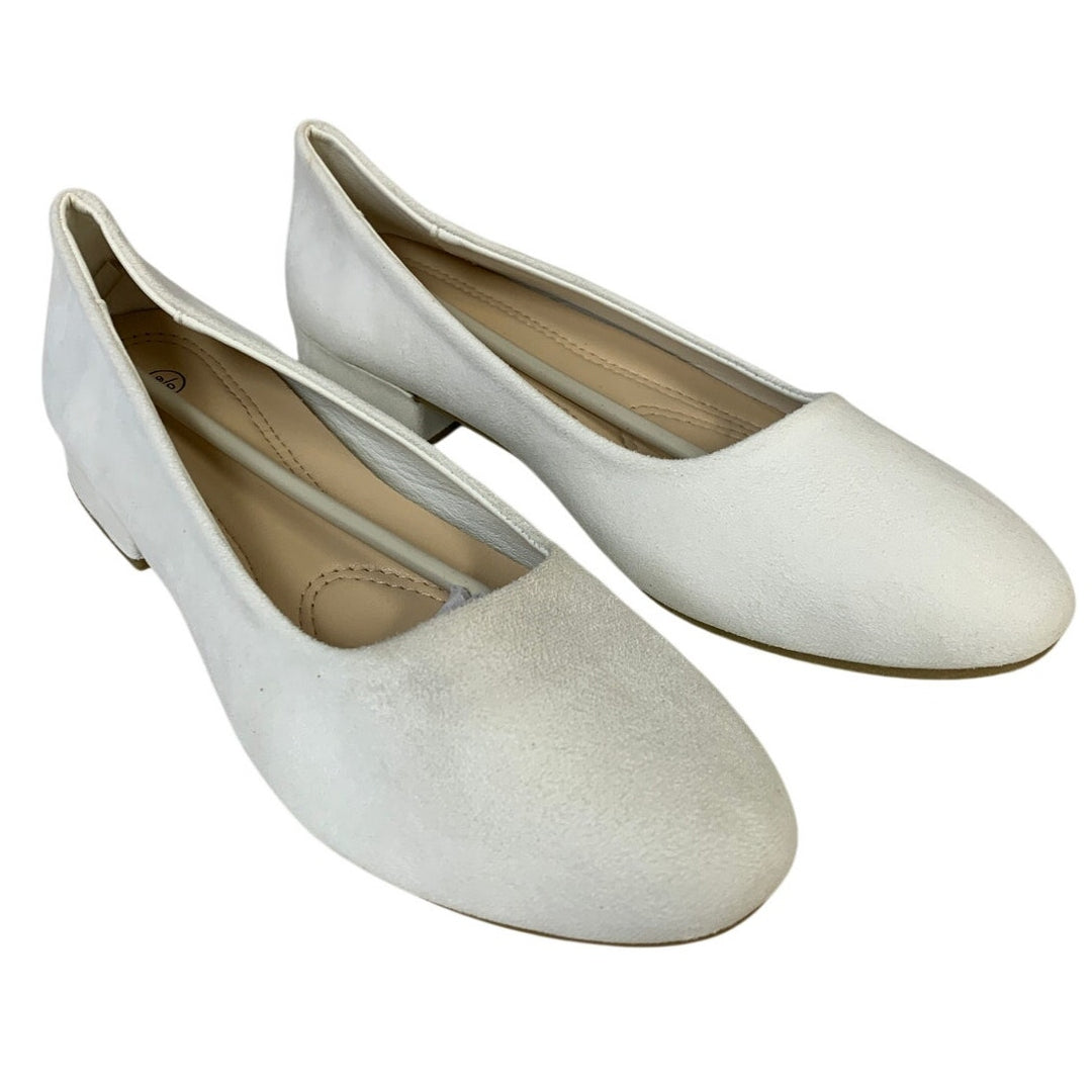 AISFAES Womens Size 9 White Faux Suede Low 1.25" Chunky Heel Slide On Shoes