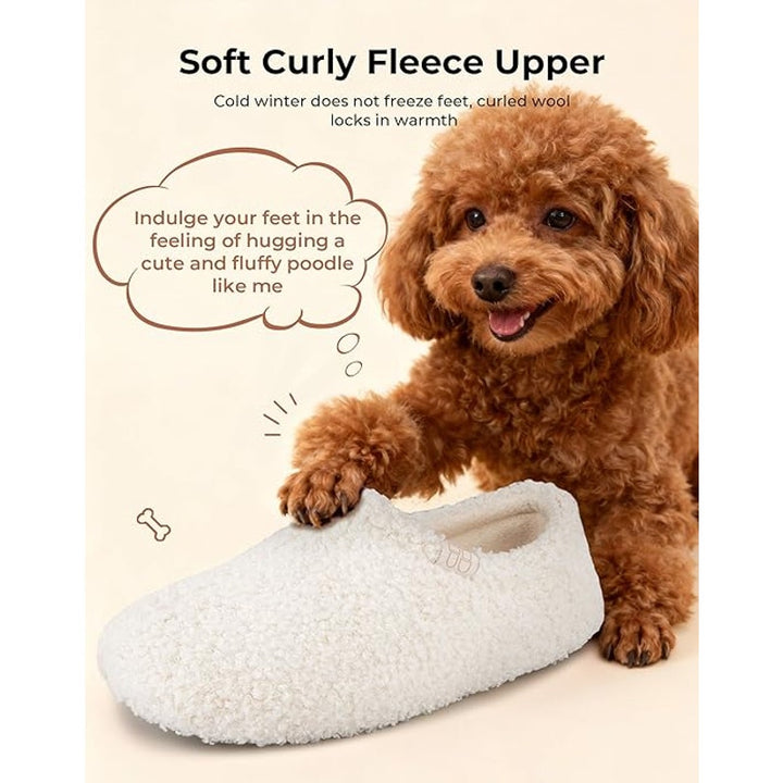 New HomeTop Womens Size 7/8 White Fuzzy Curly Fur Memory Foam Loafer Slippers