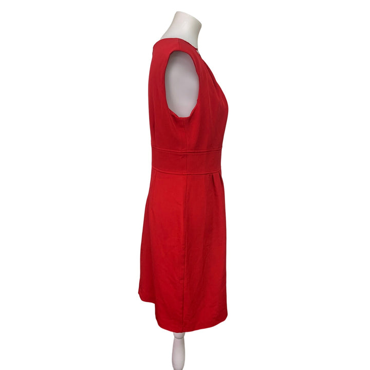 DressBarn Womens Size 10 Gold Bangle Necklace Red Career Sleeveless Sheath Dress