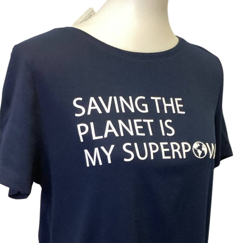 Handmade Upcycled Large Saving the Planet is My Superpower Short Sleeve Tee