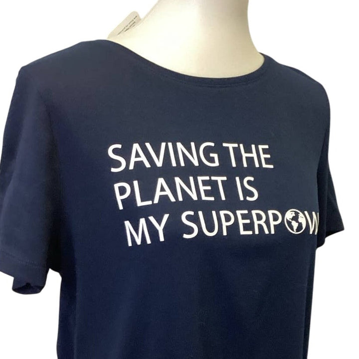 Handmade Upcycled Large Saving the Planet is My Superpower Short Sleeve Tee
