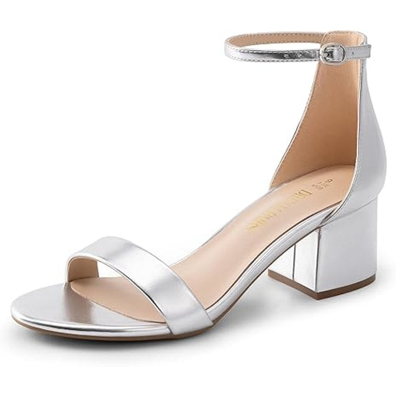 Dream Pairs Womens 8.5 Silver Open Toe 2.5" Block Heel Ankle Strap Sandal Shoes