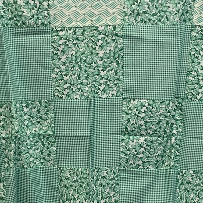 Hand-Sewn Green Gingham &amp; Ivy Cotton Quilt Square, 26 × 26 Inches