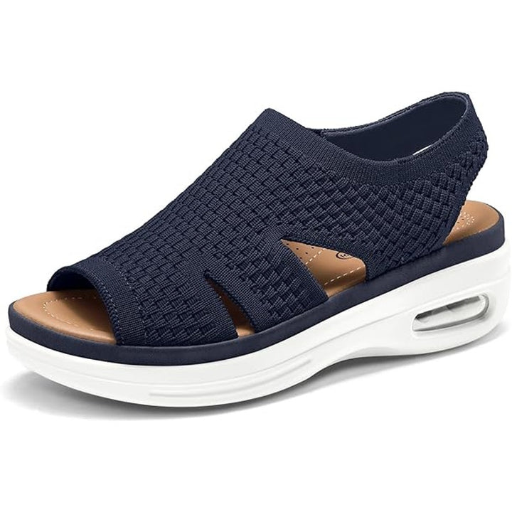 Mysoft Womens Size 6.5 Navy Blue Woven Fabric Air Cushion Walking Sandals Shoes