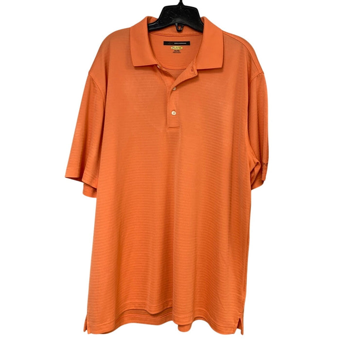 Lot of 2 Greg Norman Mens XL Play Dry Orange Striped Short Sleeve Polo Shirt EUC