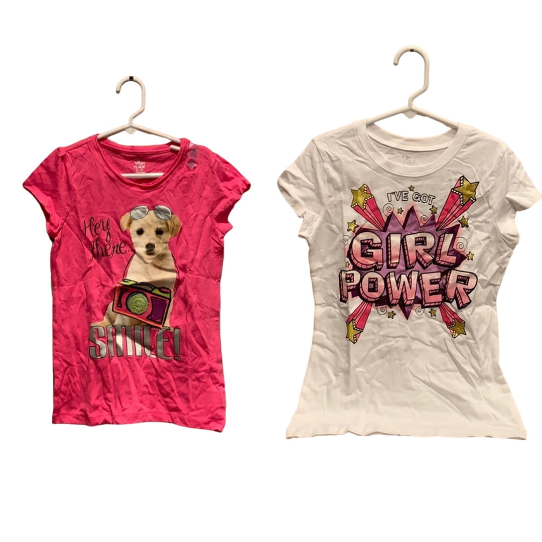 New 1989 Childrens Place Girls Medium Pink Power Puppy Glitter T-Shirt Pair
