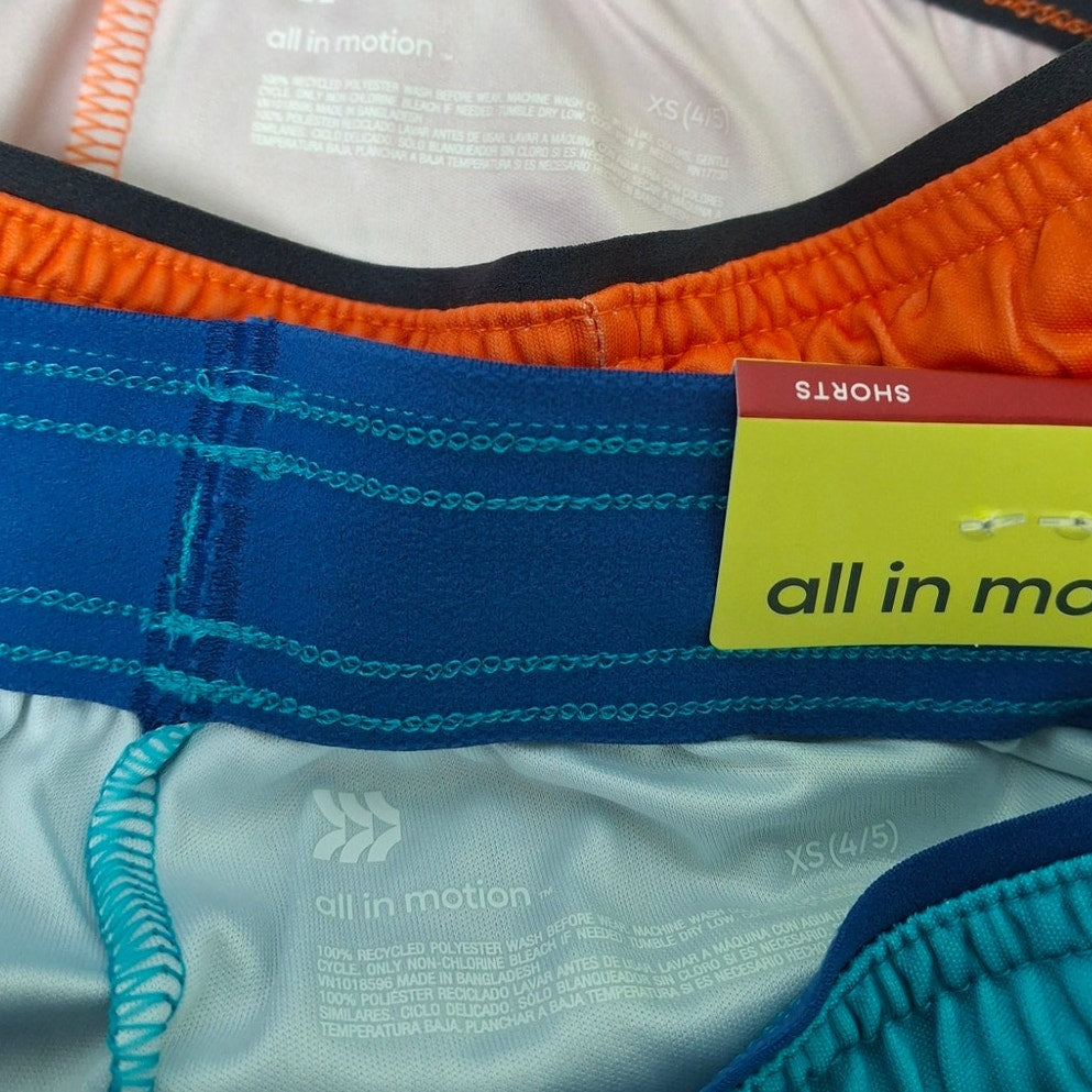 Lot of 2 New All in Motion Boys XS Elastic Drawstring Waist Long Sport Shorts