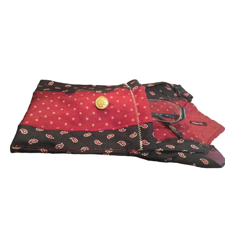 Handmade Upcycled Vintage Necktie Paisley Dot Eyeglass Case Pouch