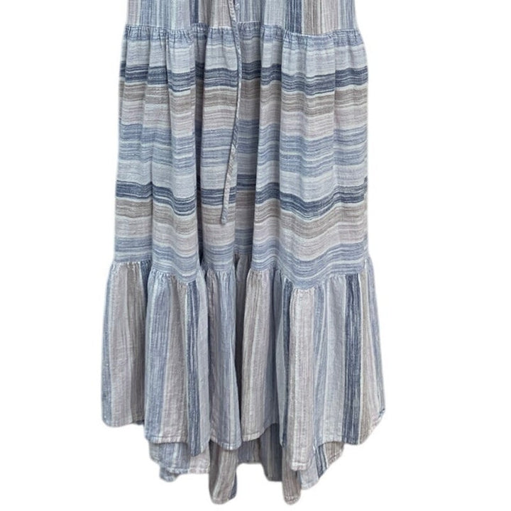 Splendid Womens Small Boho Sleeveless V Neck Striped Drawstring Waist Maxi Dress