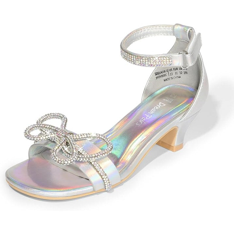 Dream Pairs Big Girls Size 4 Rainbow Silver Ankle Strap Rhinestone Bow Shoes