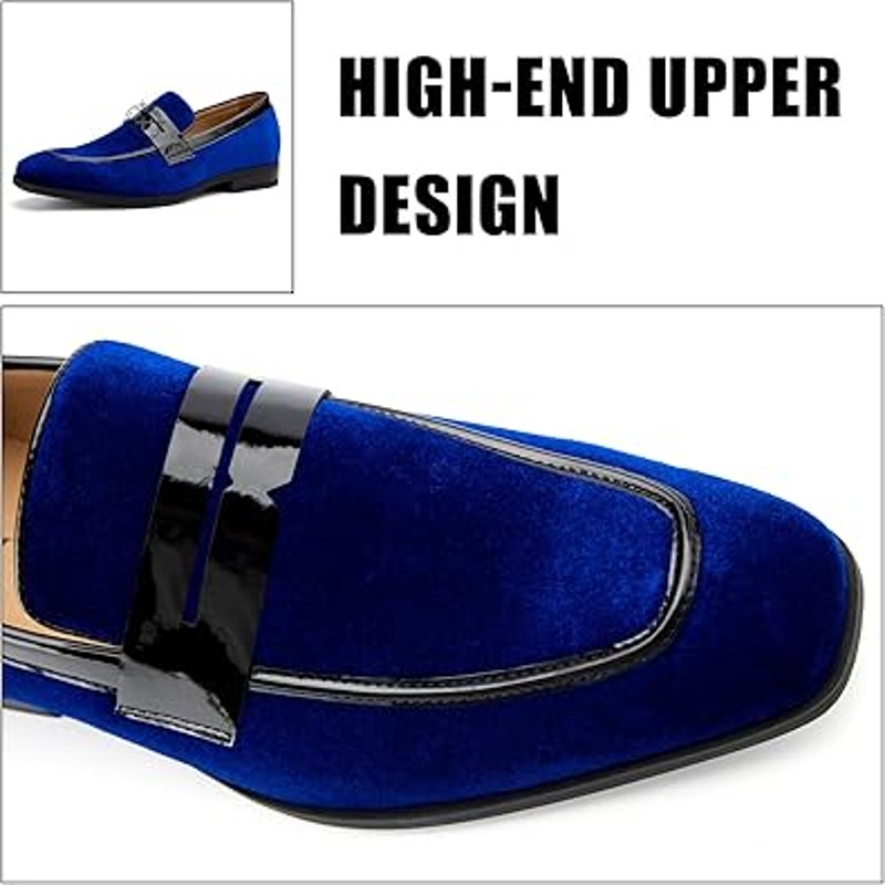 New Jitai Mens Size 10 Blue Velvet Slide On Low Heel Penny Loafer Formal Shoes