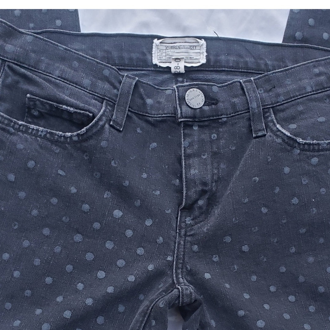 Current Elliot Womens Size 28 Black Polka Dot Stretch Cotton Blend Jeans 28