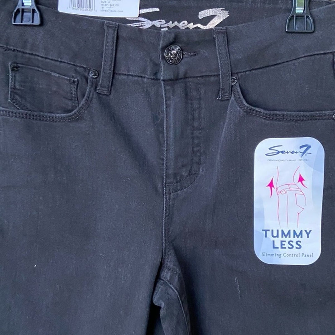 NWT New Seven7 Womens Size 4 Black High Rise Skinny Distressed Denim Jeans