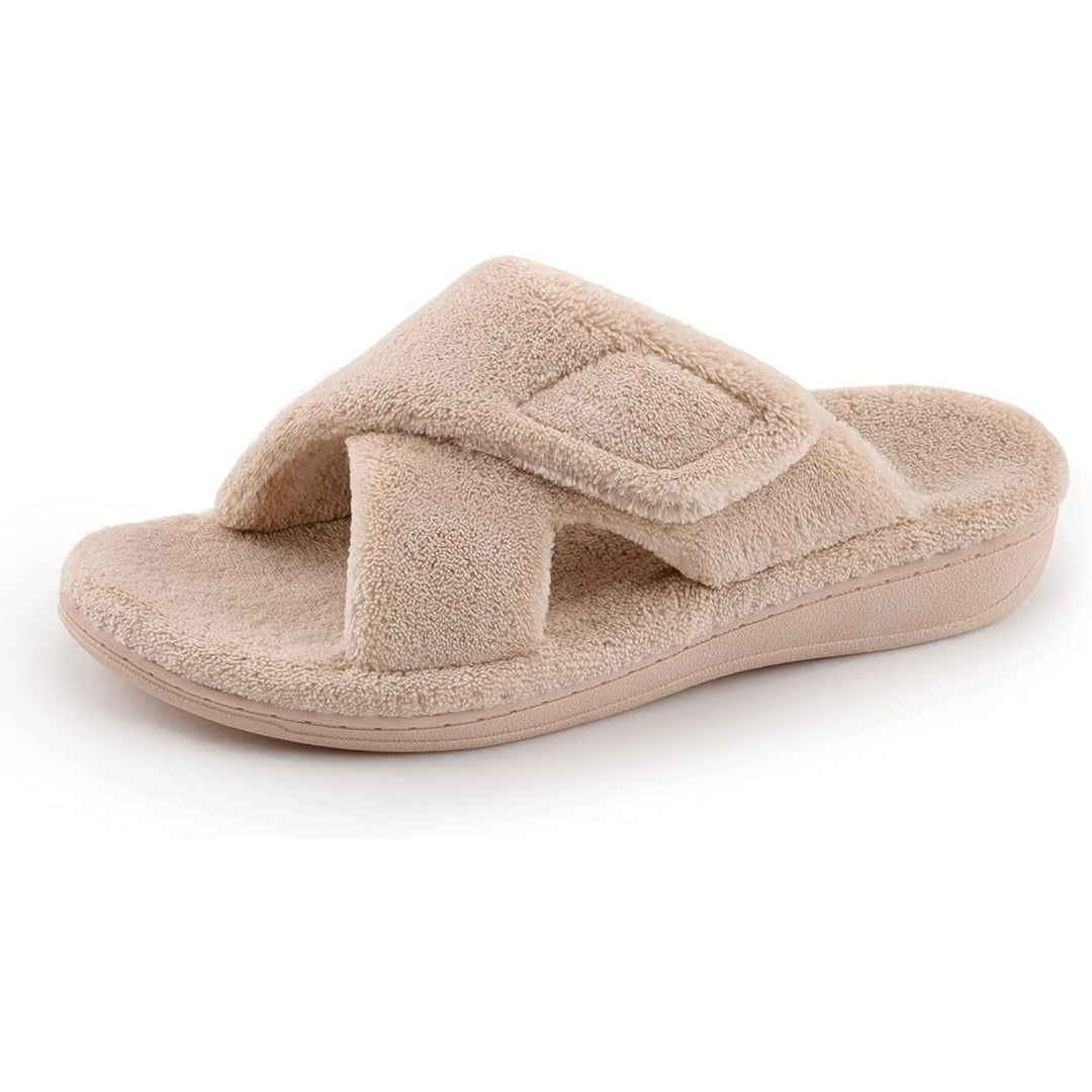 BCSTUDIO Womens Size 9 Tan Hook Loop Slide On Arch Support Slippers