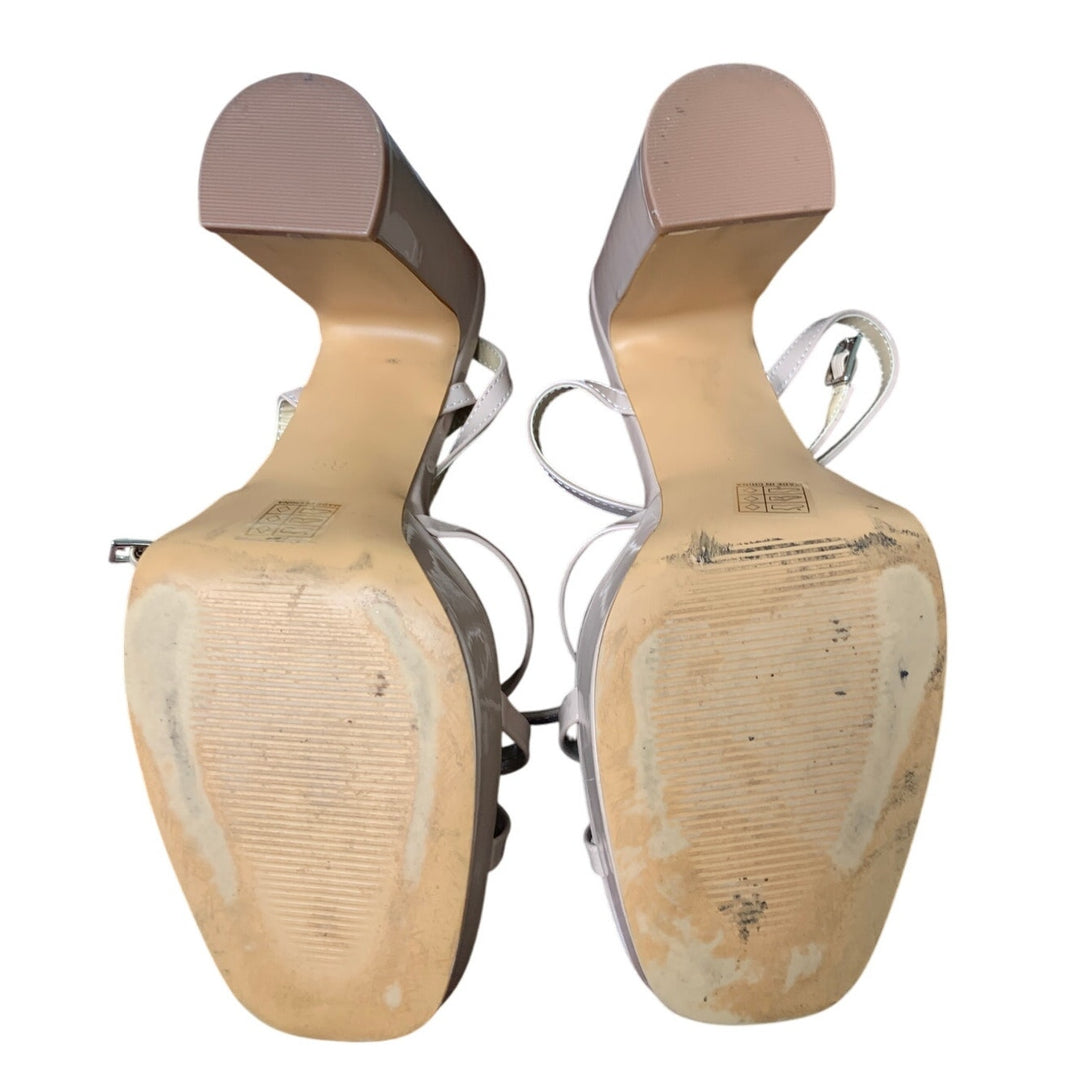 Sun Gurg Womens Size 8.5 Tan Open Toe 4.5" Block Heel Ankle Strap Sandal Shoes