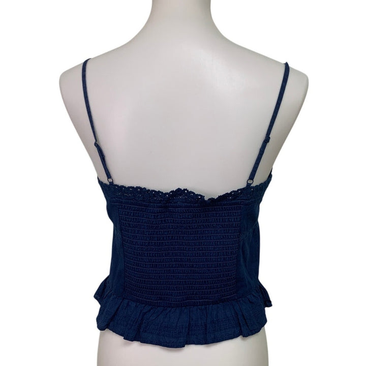 New American Eagle Womens XS Button Front Denim Blue Smocked Cami Top