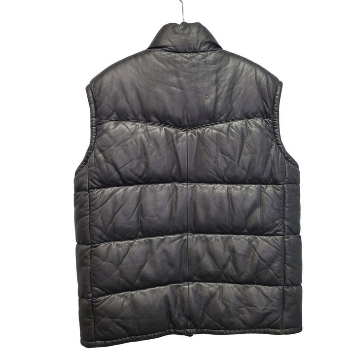 AX Armani Exchange Mens Medium Black Genuine Leather Zip Up Puffer Vest