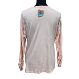 Hand Printed Upcycled Womens Large Dragonfly Long Button Sleeve Cotton Blend Tee
