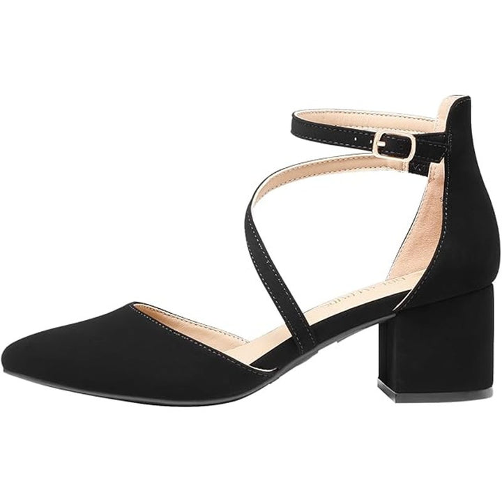 Dream Pairs Womens Size 7.5 Black Faux Suede Closed Toe 2.25" Block Heel Shoes