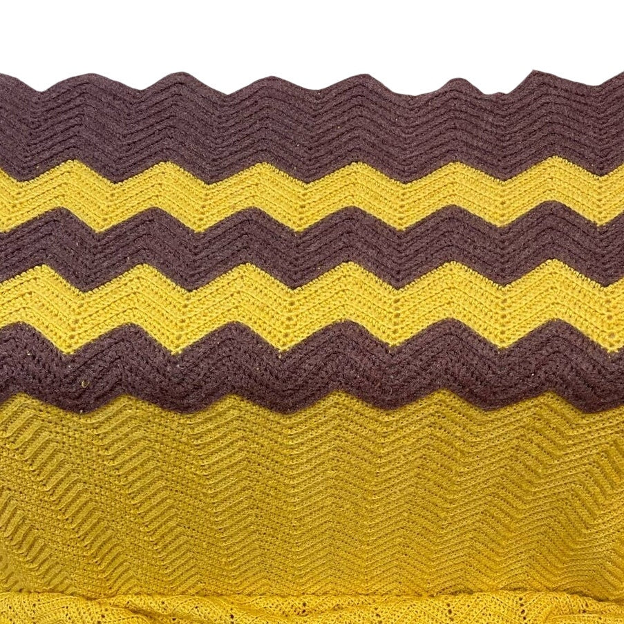 Handmade Vintage Crocheted Purple Zig Zag Stripe Blanket Acrylic Afghan Throw