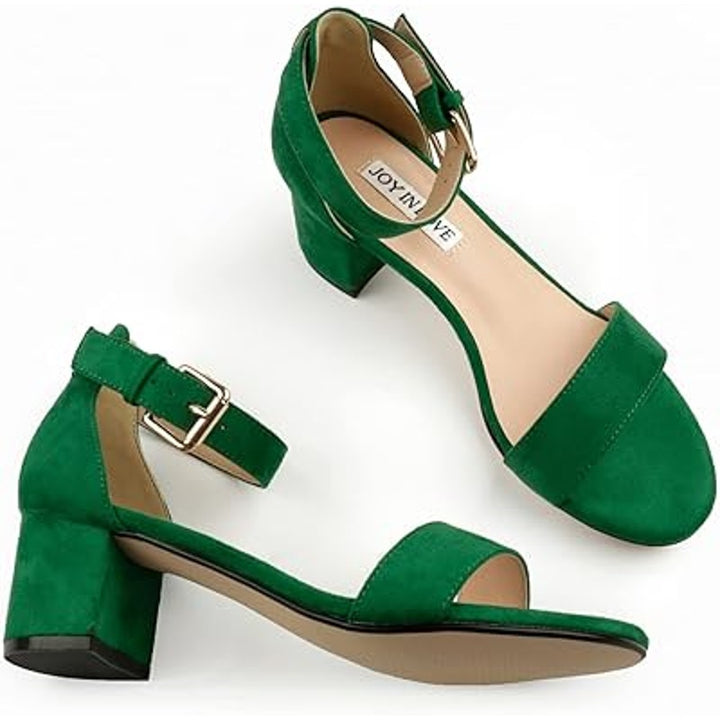 New Joy In Love Womens 7.5 Green Faux Suede Open Toe 2" Heel Ankle Strap Shoes