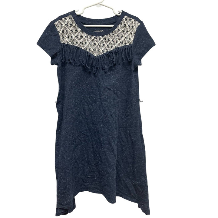 Arizona Jeans Girls Medium (10/12) Short Sleeve Fringed Lacy PolyCotton Dress
