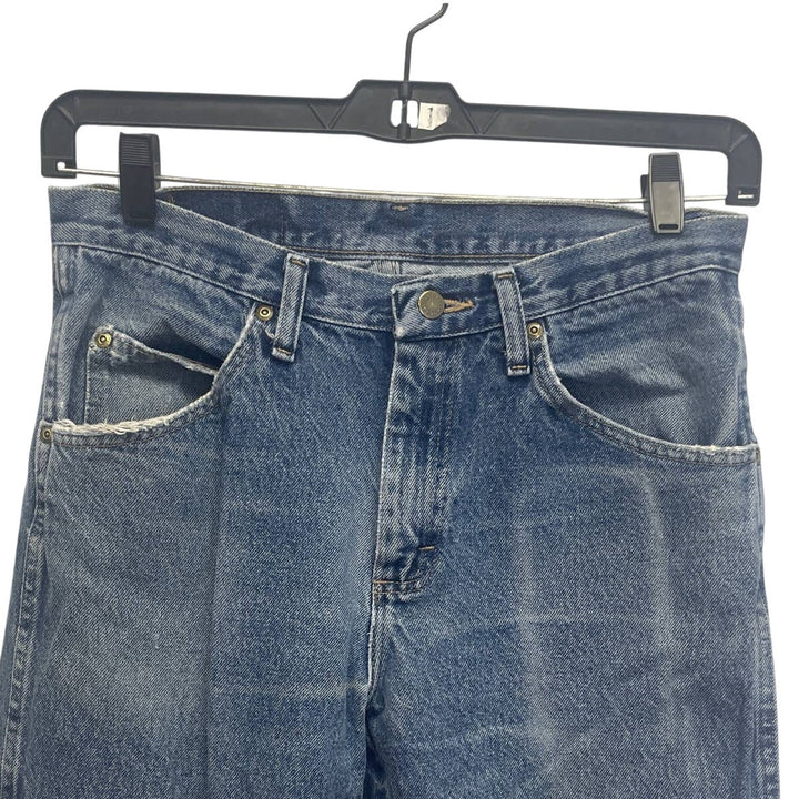 Wrangler Mens 33 X 30 100% Cotton Regular Fit Denim Blue Jeans Slight Distressed