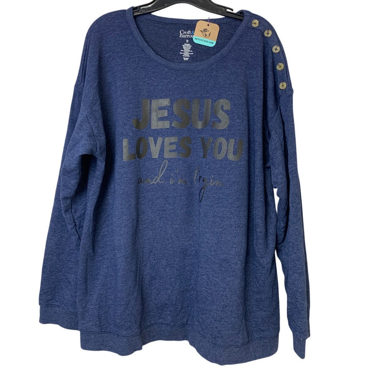 Upcycled Hand Printed Womens 1X Jesus Loves You And I&