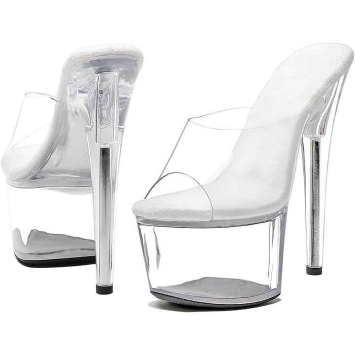 New Womens Size 9 Clear 7" Platform Heel Open Toe Slide On High Heels Shoes