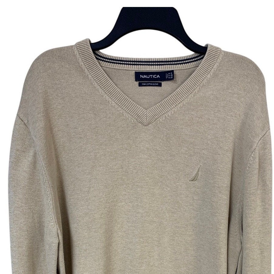 Nautica Mens XL Pima Cotton Blend Long Sleeve V Neck Knit Sweater