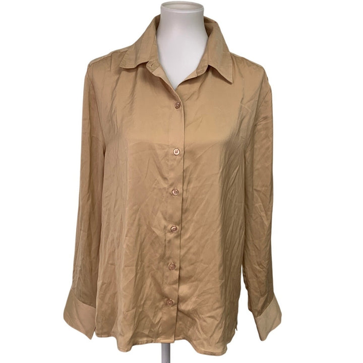 New American Eagle Womens Medium Gold Long Sleeve Collared Button Up Shirt