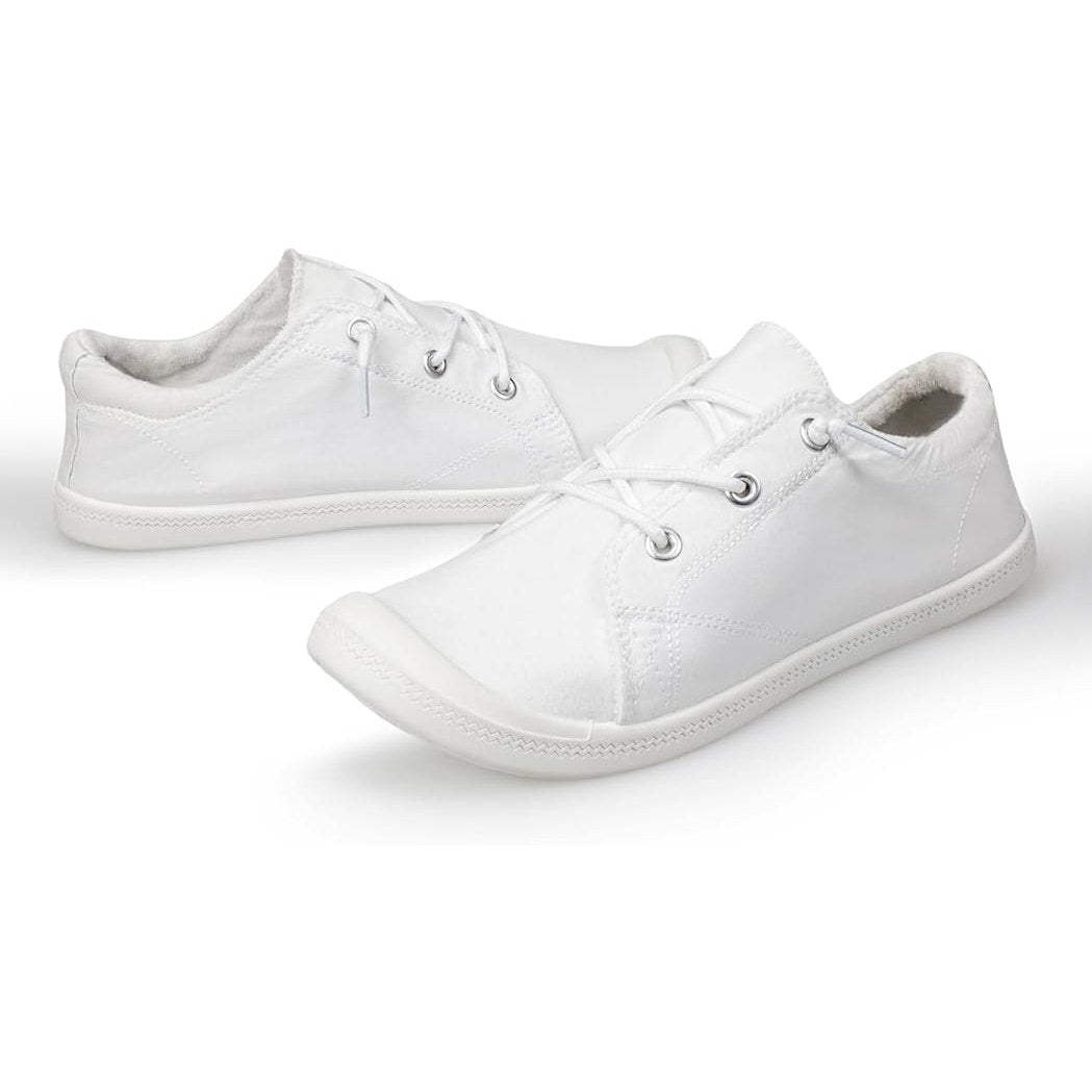 Lxuan Womens Size 6 White Sneakers Round Toe Lace Up Slip On Low Top Shoes