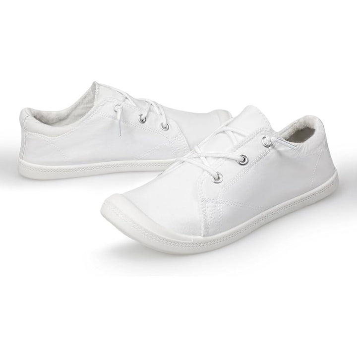 Lxuan Womens Size 6 White Sneakers Round Toe Lace Up Slip On Low Top Shoes