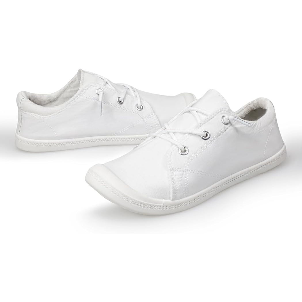 Lxuan Womens Size 6 White Sneakers Round Toe Lace Up Slip On Low Top Shoes