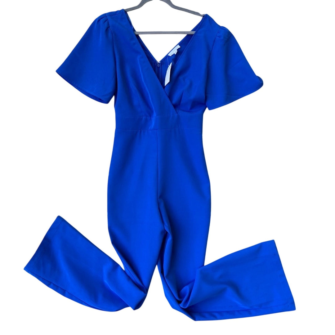 NWT New Socialite Womens Medium Short Sleeve Deep V Neck and Back Zip Jumpsuit