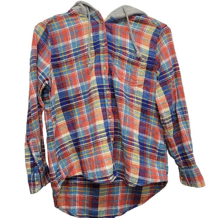 Time And Tru Womens Small PolyCotton Long Sleeve Hooded Button Up Shirt