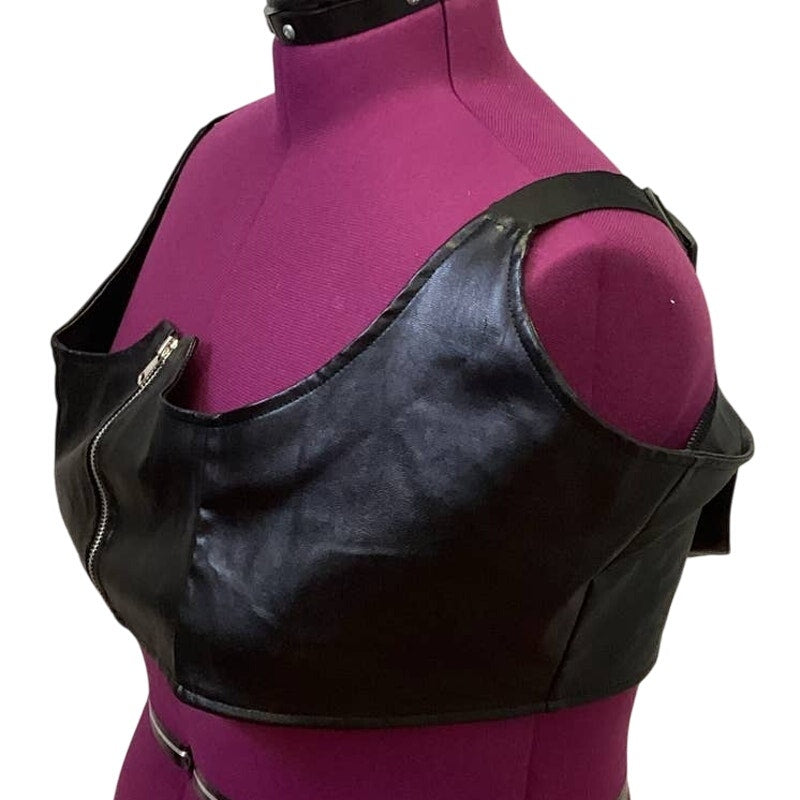 Shein Curve 4XL Black Faux Leather Zipper Front Adjustable Strap Harness Top