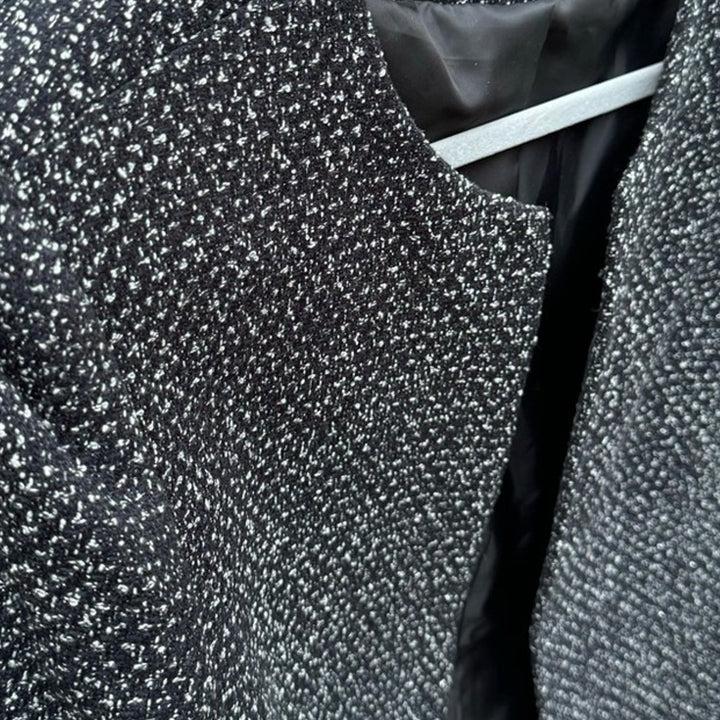 Jones New York Womens Size 12 Black White Career Open Front Jacket Blazer