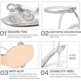 Zurin Womens Size 8.5 Silver Clear Strap Bow Open Toe 4" Heel Ankle Strap Shoes