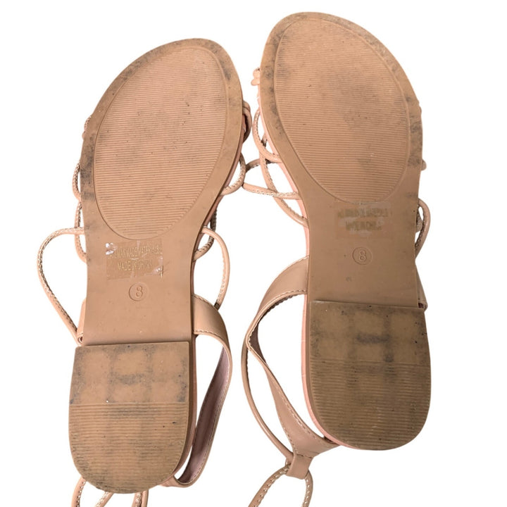 Party Womens Size 8 Pink Gladiator Lace Up Open Toe Strappy Flat Sandals Shoes