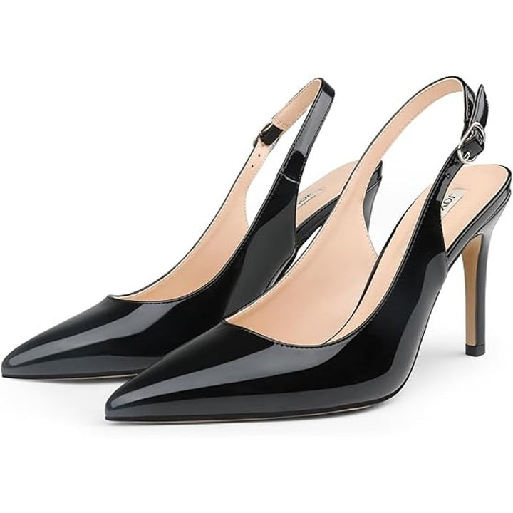 Joy In Love Womens 7 Black Patent Leather 4" Heel Slingback Closed Toe Shoes