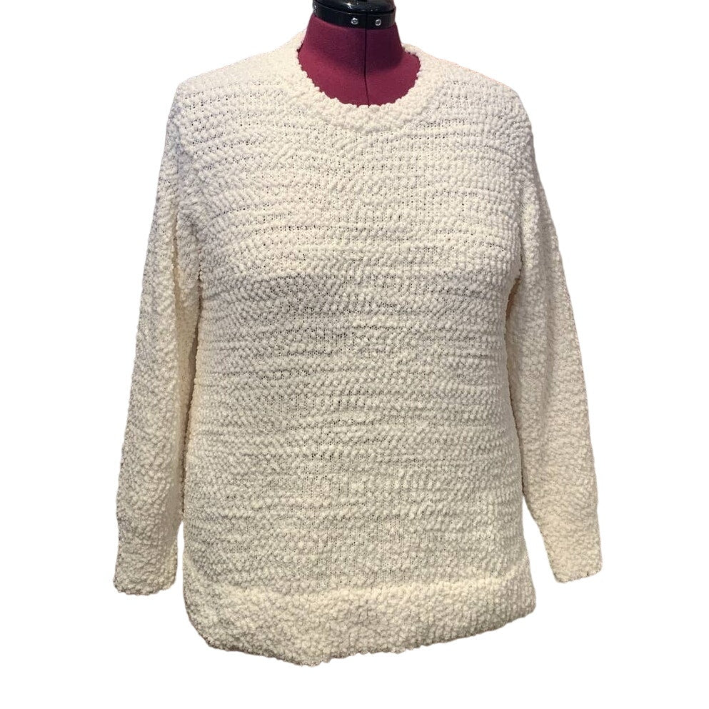 New Style &amp; Co 2X White Popcorn Boucle Long Sleeve Fuzzy Crew Neck Sweater