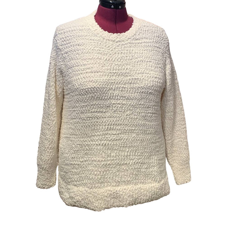 New Style &amp; Co 2X White Popcorn Boucle Long Sleeve Fuzzy Crew Neck Sweater