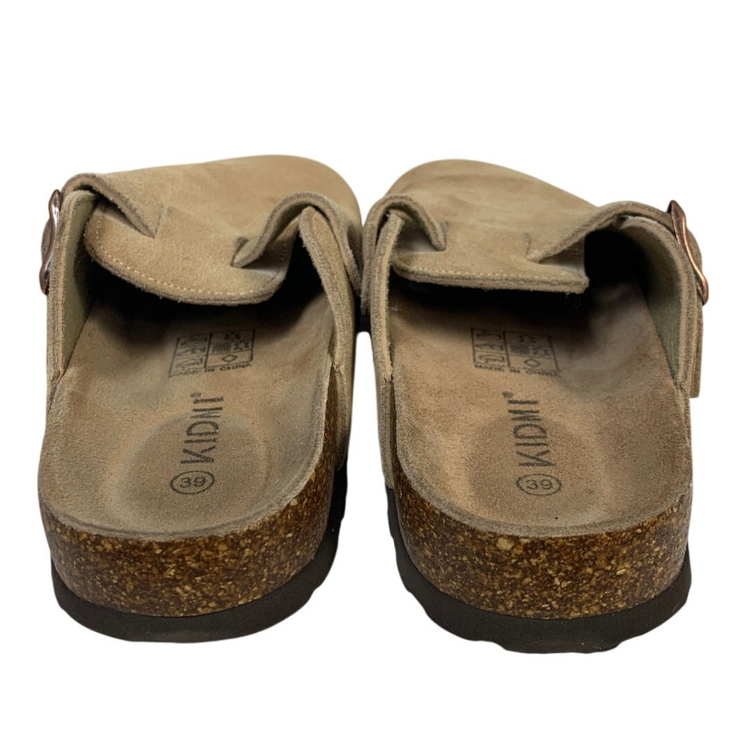 Kidmi Womens Size 8 Beige Tan Clogs Sandal Faux Suede Buckle Slip On Shoes