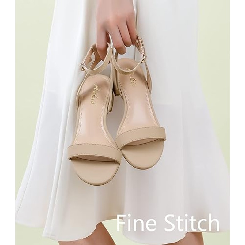 Ankis Womens Size 8 Nude Tan Low 1" Heel Ankle Strap Open Toe Sandals Shoes